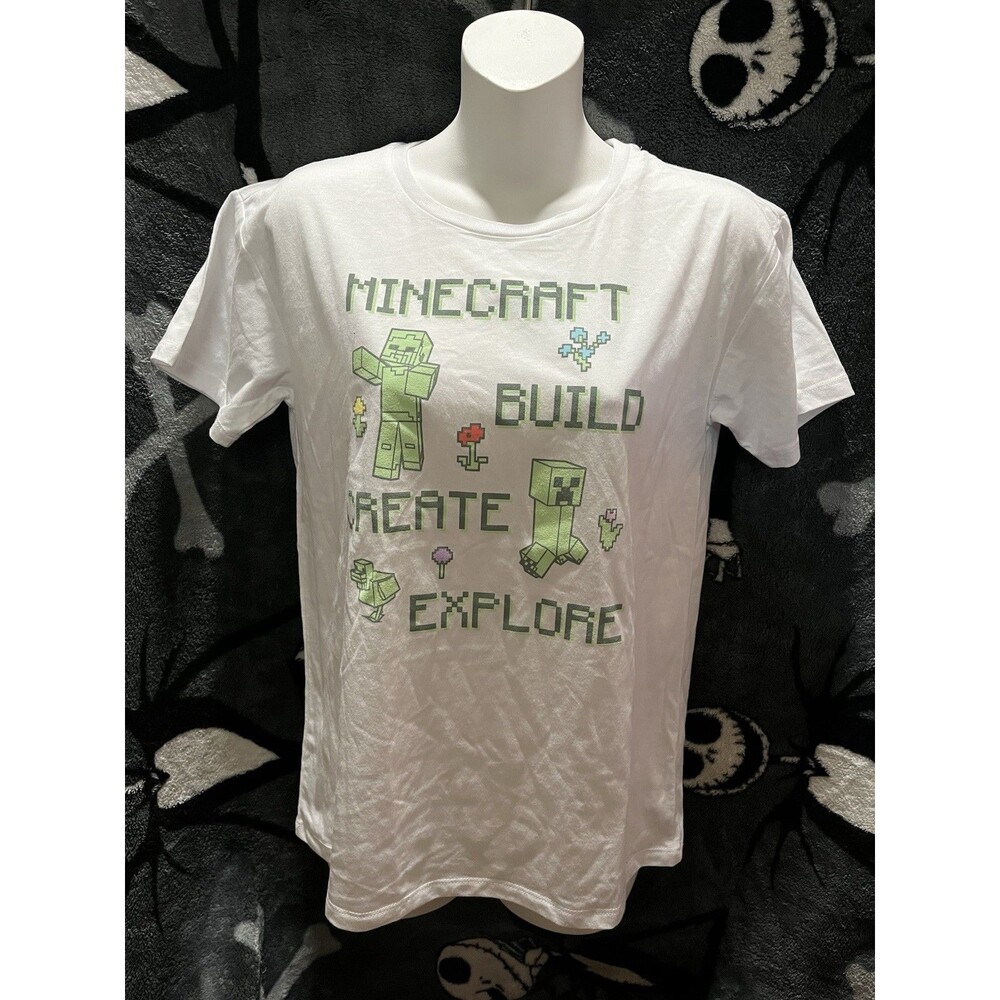 (P20) Minecraft (Size XL 14/16) White/Short Sleeve T-Shirt~Earth Creepers